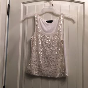 BCBGMAXAZRIA white sequin mesh top