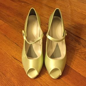 Peep toe satin pumps - never been worn