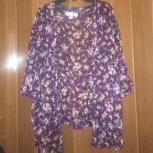 Purple Flowered Carigan/Kimono