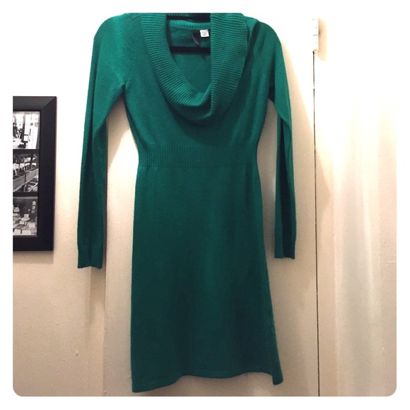 Green cowl neck sweater dress