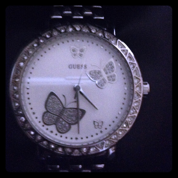Silver Guess Butterfly Watch