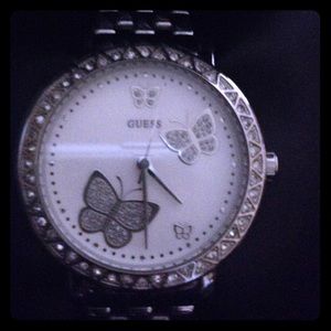 Silver Guess Butterfly Watch