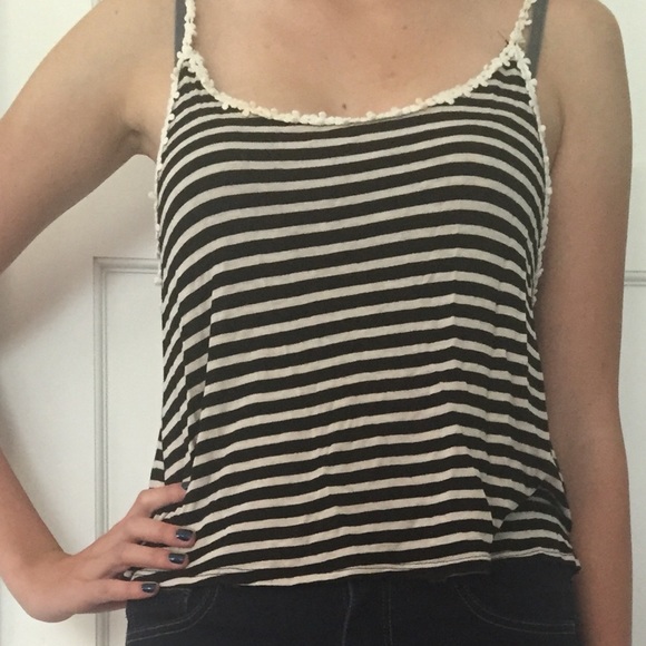 Black and white striped tank top with daisy straps