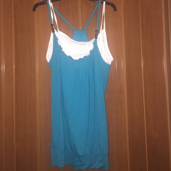 Teal Blue Tank Top attached w/ White Bralette