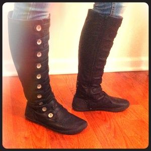 Knee high button boots