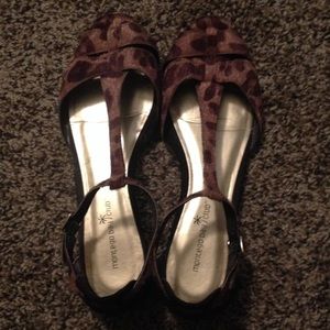Cheetah print t-strap flats