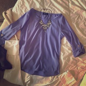 Purple 3/4 sleeve top with gold button detail