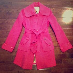 Anthropologie Elevenses pink belted coat