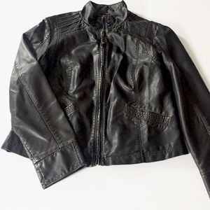 Black Leather Stand Up Collar Jacket