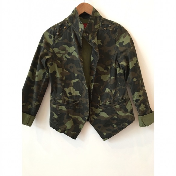 Camo jacket with stud detailing on shoulders