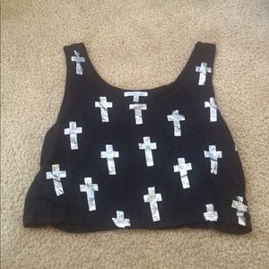Black Crop Top with Crosses