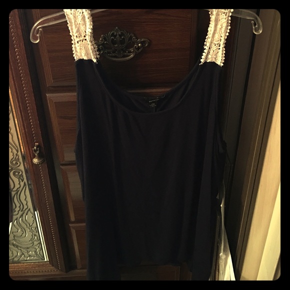 Navy and ivory tank with crocheted accents.