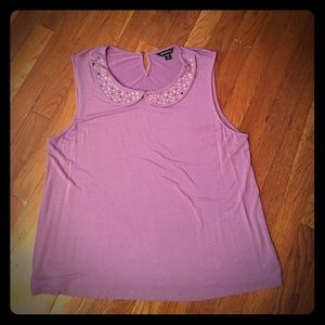 Lilac, soft sleeveless top with silver and grey