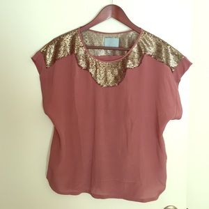 Dark Pink Silk Blouse with Sequins