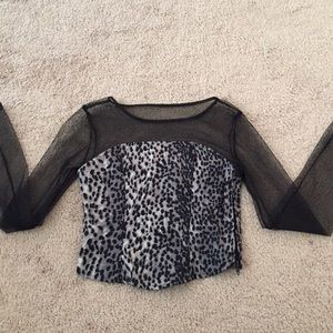Leopard Print Crop Top Long Sleeves