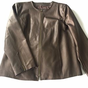 💯 Genuine Bronze Leather Collarless Jacket
