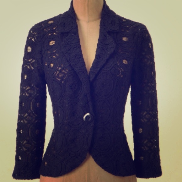 Anthropologie navy Laced Delphinium Blazer