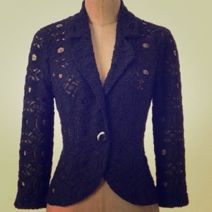 Anthropologie navy Laced Delphinium Blazer
