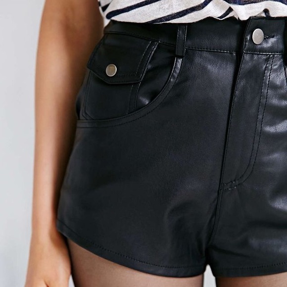 Pins and needles black leather shorts