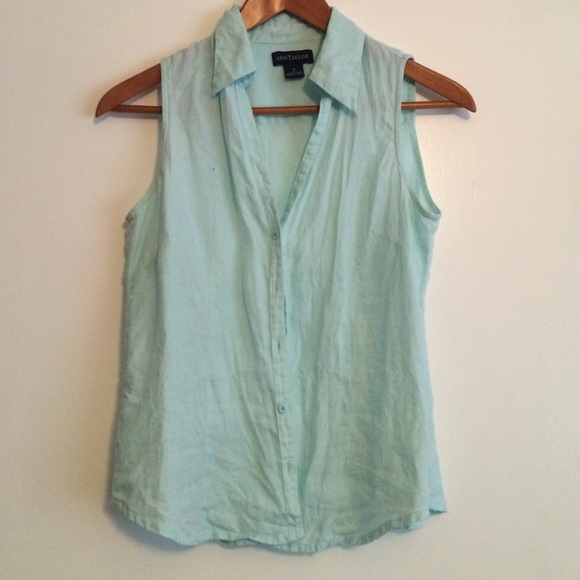 Ann Taylor linen sleeveless polo top