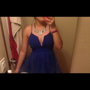 Blue low v cut homecoming dress