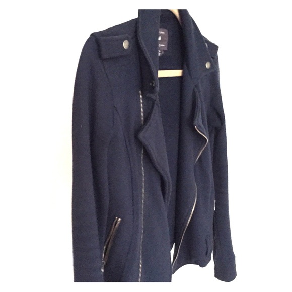 Navy Blue Knit Moto Jacket