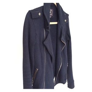 Navy Blue Knit Moto Jacket