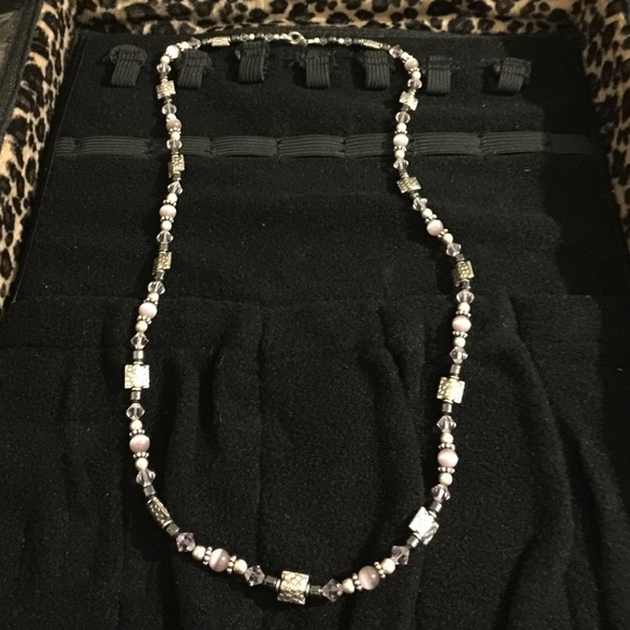 Silver Necklace with Pink and Purple through NWOT