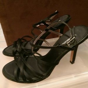 BCBGMaxAzria Black satin strappy sandals