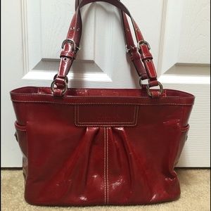 Coach red leather patent bag