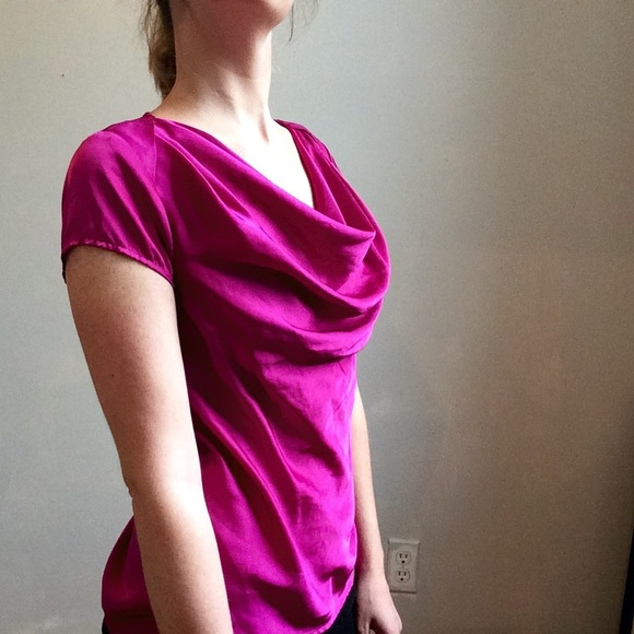 Silky Fuchsia Cowl-neck Blouse