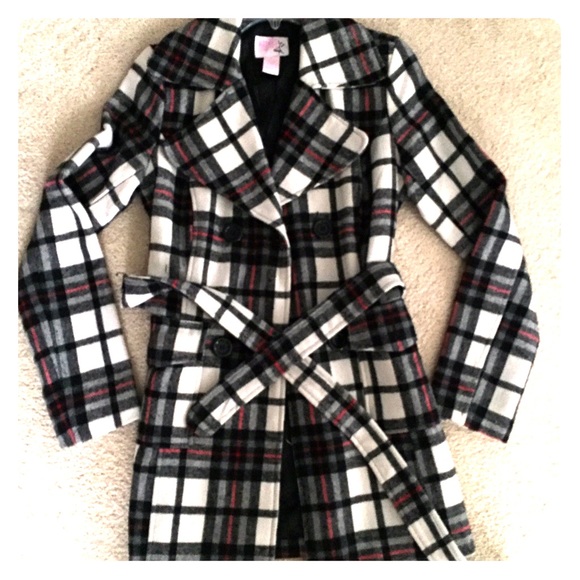 Red and Black Plaid Peacoat