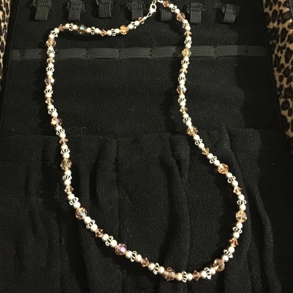 Silver beaded necklace NWOT matching earrings