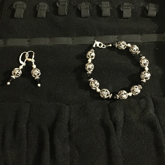 Silver Earrings and Bracelet with Black NWOT - Picture 2 of 4