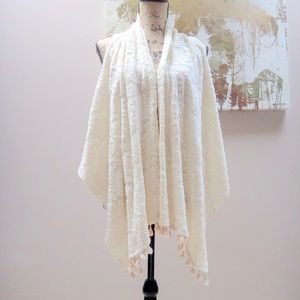 2-way cream lace scarf vest with tassel details