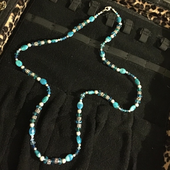 Silver Turquoise Crystal Necklace NWOT