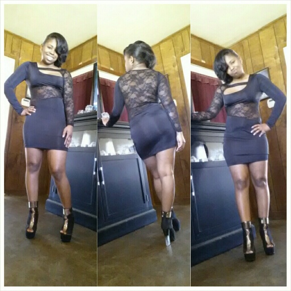 Black mesh panel bodycon party dress - Picture 2 of 2