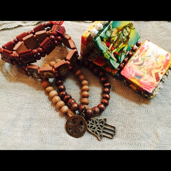 5 Piece Indic Religious Art Bracelet Bundle