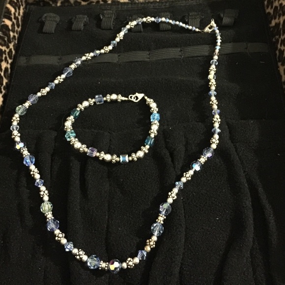Silver W/Colored Crystal Necklace and Bracelet Set