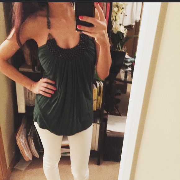 Emerald green embellished tank top