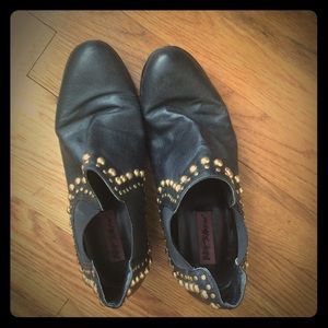 Betsy Johnson leather ankle boot w/ brass hardware