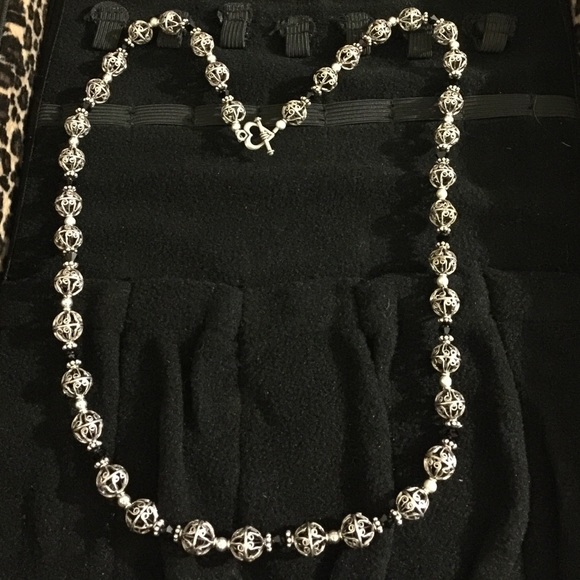 Silver NWOT Necklace with Black & Wishbone Clasp