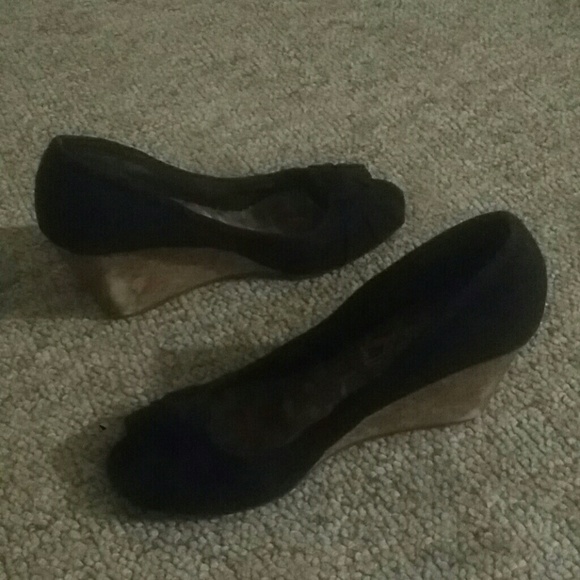 Black peep toe wedges