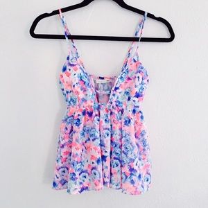 LF Millau Watercolor Floral Babydoll Top XS NEW