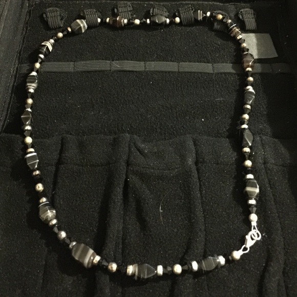Silver and Black Marbling Necklace NWOT