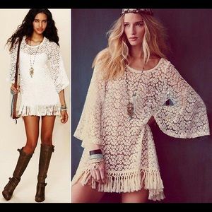 Hippie Boho Dress w/ Bell Sleeves + Gypsy Fringe