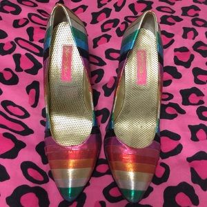 Metallic striped Betsey Johnson heels.
