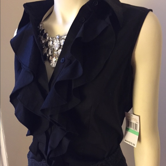 Michael Kors Black Ruffled Sleeveless Top - Picture 2 of 4