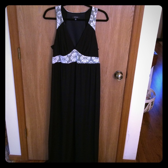 Black maxi dress with white lace