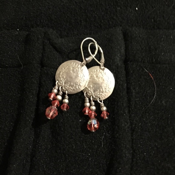 Silver & Red Beaded Earrings NWOT